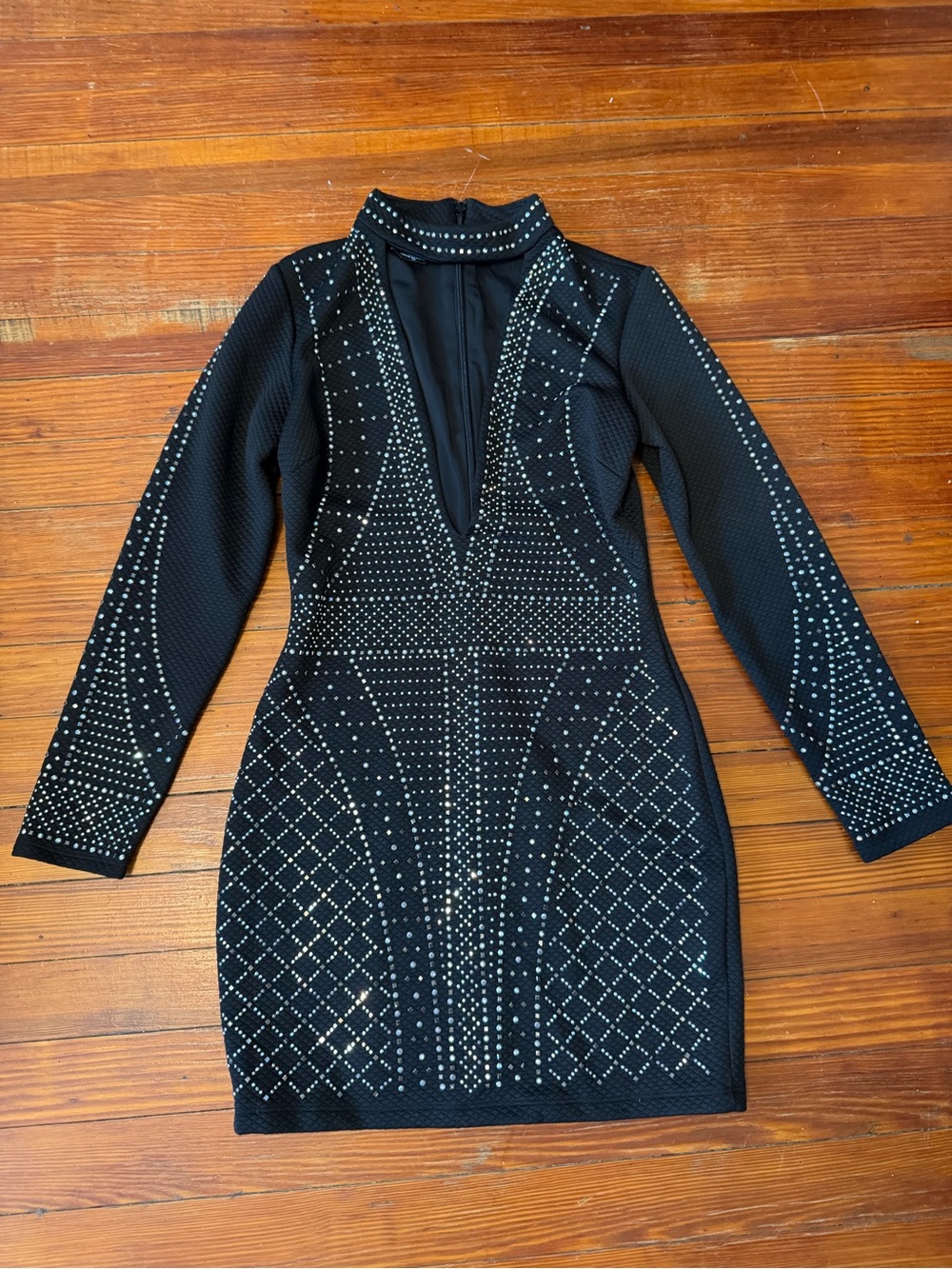 bebe Black Long-Sleeve Studded Bodycon Dress size small